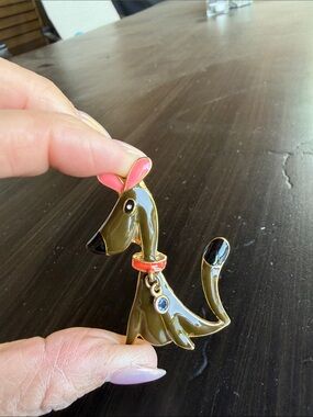 Stylish Enamel Dog Pin Brooch with Pink Ears